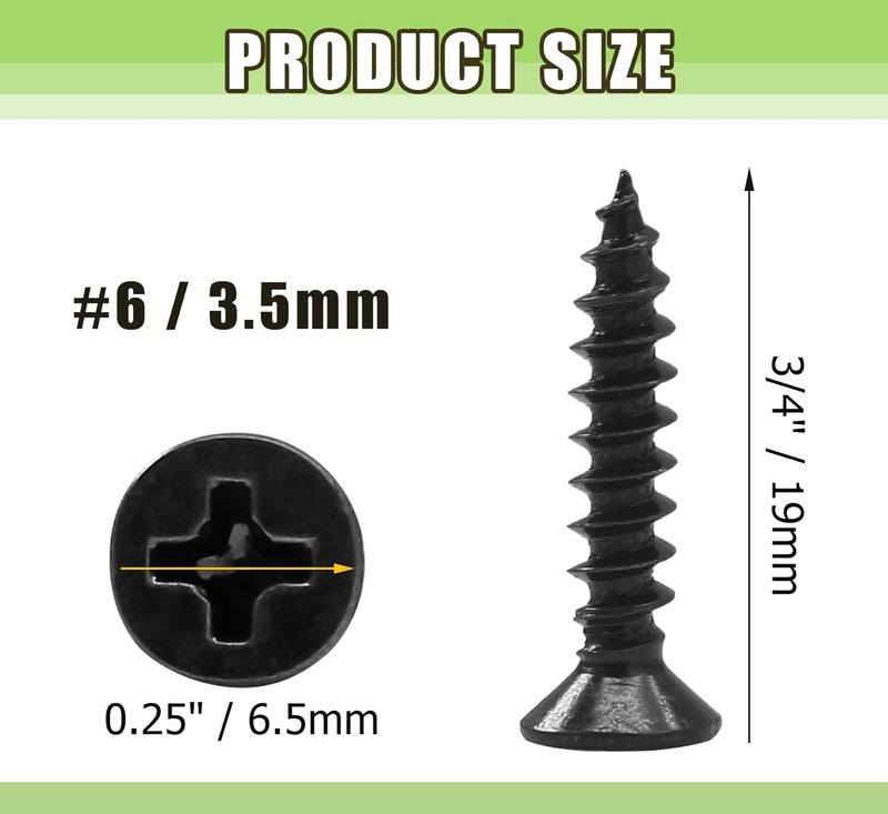 Jersvimc #6 x 3/4" Black Wood Screws - 120Pcs Oxide Coated Flat Head Screws, Carbon Steel 18-8 Black Screws Phillips Head Scrws for Wood Drywall Plastic Metal - Image 5